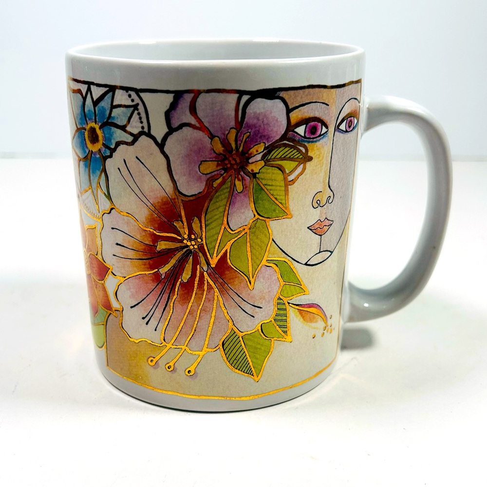 Vintage Laurel Burch Ceramic Coffee Tea Mug 1993 Blossoming Spirit  12 Oz